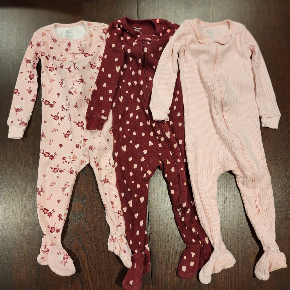 Member's Mark Tight Fit Sleep & Play Baby Girls Sleeper PJs 3 Piece Sz 12 Month